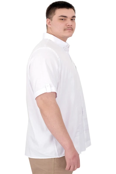 Mode XL Büyük Beden Erkek Gabardin Gömlek Everyday Essentials U25602 Beyaz - Resim 2