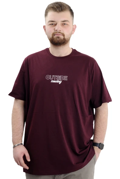 Mode XL Battal Beden Erkek Tişört Bisiklet Yaka Baskılı OUT SIDE U24041 Mürdüm ürün görseli