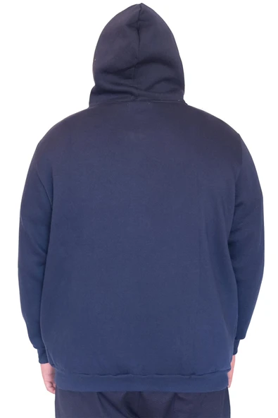 Mode XL Büyük Beden Erkek Kapüşonlu Sweatshirt Fermuarlı 3 İp BRONX U24560 İndigo - Resim 4