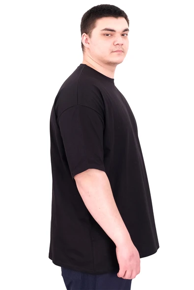 Mode XL Büyük Beden Erkek T-Shirt Bisiklet Yaka FAITH U25030 Siyah - Resim 3