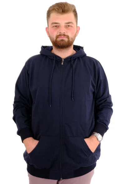 Mode XL Büyük Beden Erkek Sweatshirt Kapüşonlu Fermuarlı Recycle B24547 Lacivert ürün görseli