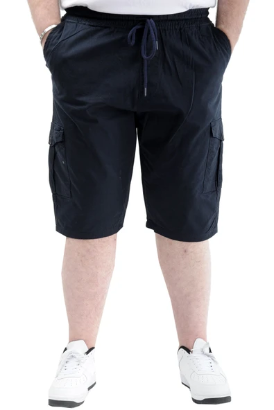 Mode XL Büyük Beden Erkek Kapri Kargo Cepli Beli Bağlamalı VALENCIA 21404 Lacivert