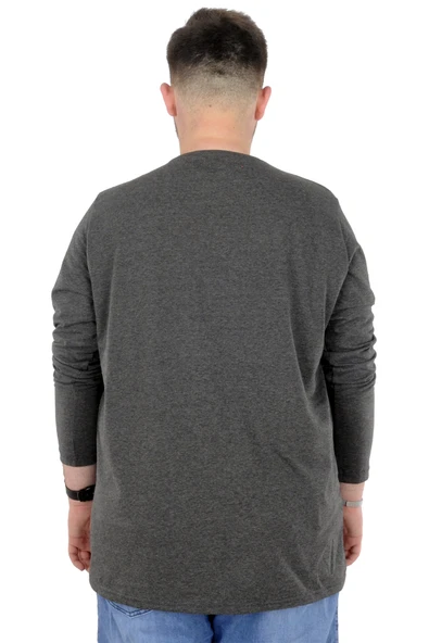 Mode XL Büyük Beden Erkek Tshirt Likralı Bisiklet Yaka 20102 Antramelanj - Resim 4