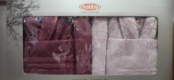 HOBBY AİLE BORNOZ TAKIMI TALYA MÜRDÜM-BORDO - Resim 2