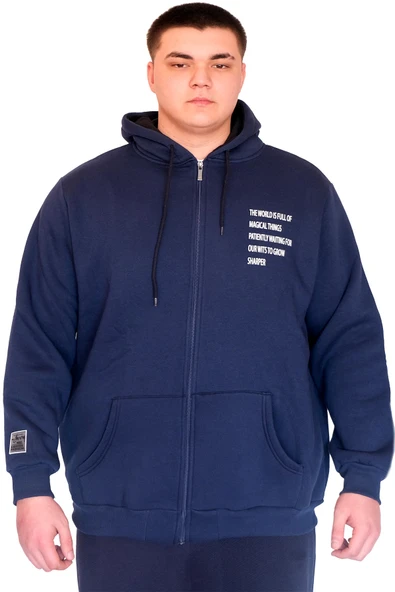 Mode XL Büyük Beden Erkek Kapüşonlu Sweatshirt Fermuarlı 3 İp BRONX U24560 İndigo ürün görseli