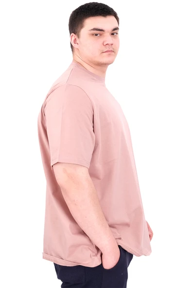 Mode XL Büyük Beden Erkek T-Shirt Bisiklet Yaka GORGEOUS U25022 Gül Rengi - Resim 3