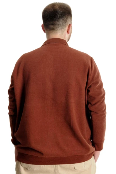 Mode XL Büyük Beden Erkek Sweat Polo Selanik Nakışlı 20440 Kiremit - Resim 4