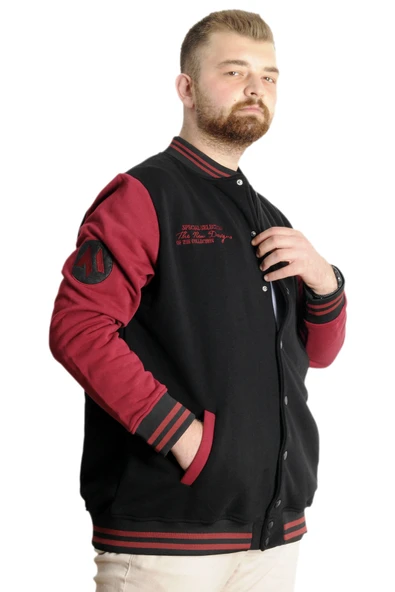 Mode XL Büyük Beden Erkek Kolej Mont Spor Ceket 23628 Siyah - 3