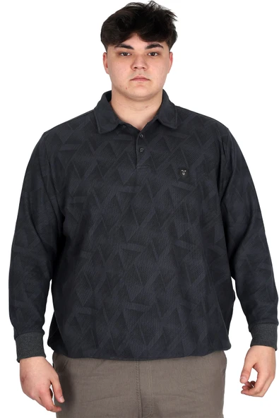 Mode XL Büyük Beden Erkek Polo Yaka Sweatshirt Baskılı Selanik U24440 Füme ürün görseli 1