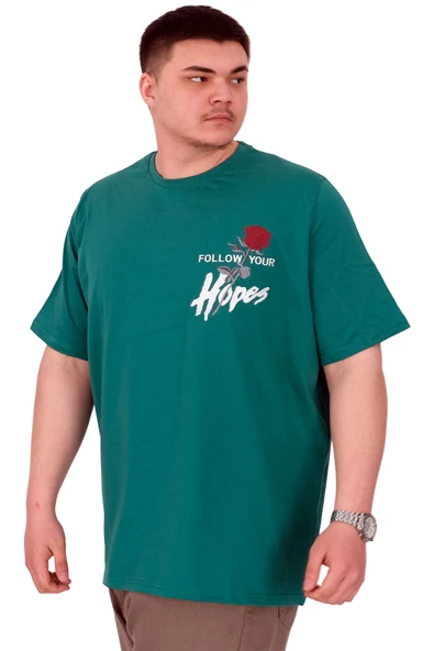 Mode XL Büyük Beden Erkek T-Shirt Bisiklet Yaka ROSE U25032 Nefti ürün görseli