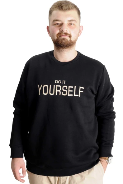 Mode XL Büyük Beden Erkek Sweat BisYaka Do İt Yourself 23168 Siyah ürün görseli