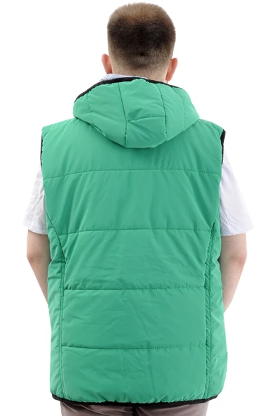 Mode XL Erkek Büyük Beden Şişme Yelek Cepli Çıkarılabilir Kapüşonlu U24703 Yeşil - 4