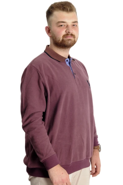 Mode XL Büyük Beden Erkek Sweat Polo Selanik Horse 23442 Gül Kurusu - Resim 3
