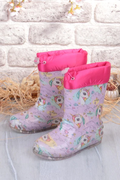 Fort 7061 Pembe Uniko Figürlü İçi Peluşlu Su Geçirmez Kız Çocuk Kar Yağmur Çizmesi - Resim 3
