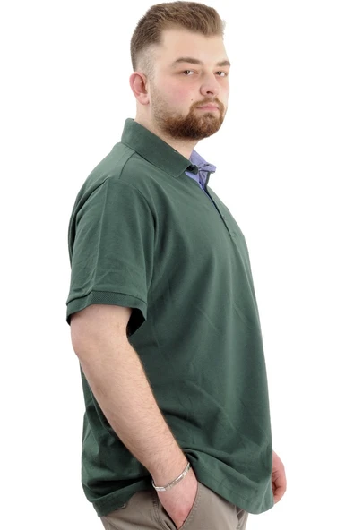 Mode XL Battal Beden Erkek Tshirt Polo Yaka Nakışlı Klasik Pike 20553 Nefti - Resim 6