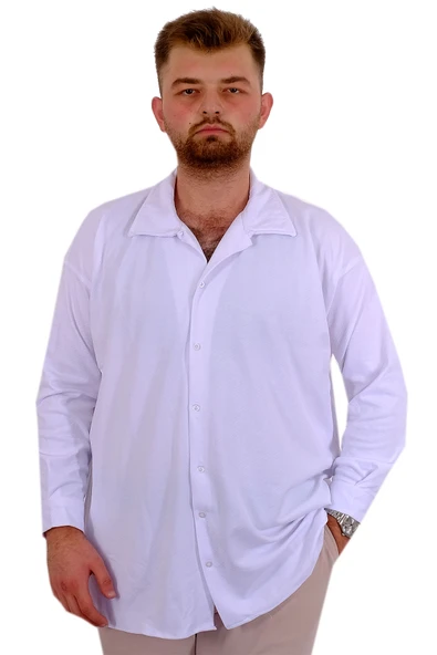 Mode XL Büyük Beden Erkek Gömlek Apas Yaka Uzun Kol JAKAR U24381 Beyaz ürün görseli