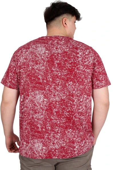 Mode XL Büyük Beden Erkek T-Shirt Bisiklet Yaka Aşındırma Baskı U20037 Bordo - Resim 4