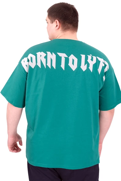 Mode XL Büyük Beden Erkek T-Shirt Bisiklet Yaka BORN TOLYFT U25029 Nefti - Resim 2