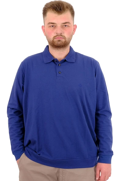 Mode XL Büyük Beden Erkek Polo Yaka Sweatshirt Nakışlı U24340 İndigo ürün görseli