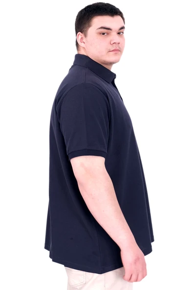 Mode XL Büyük Beden Erkek T-Shirt Pike Polo Yaka U25306 Lacivert - Resim 3