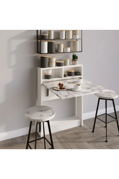 Decormet Bracked Çok Fonksiyonlu Masa Carrara Marble - Resim 10