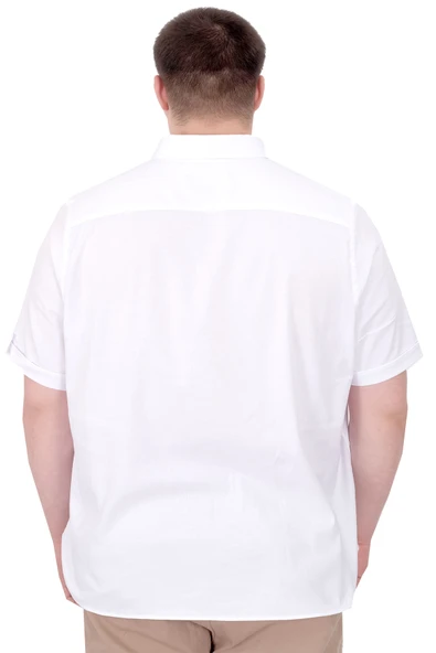 Mode XL Büyük Beden Erkek Gabardin Gömlek Everyday Essentials U25602 Beyaz - Resim 3