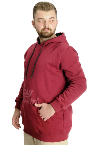 Mode XL Büyük Beden Erkek Sweat Kanguru Cep Easy Adventure 23527 Bordo - Resim 2