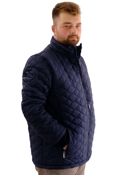 Mode XL Erkek Büyük Beden Dik Yaka Ribanalı Kol Fermuarlı Mont U24611 Lacivert - 3