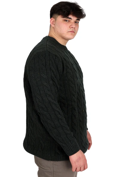 Mode XL Büyük Beden Erkek Kazak Bisiklet Yaka BRAIDED 24211 Haki - 2