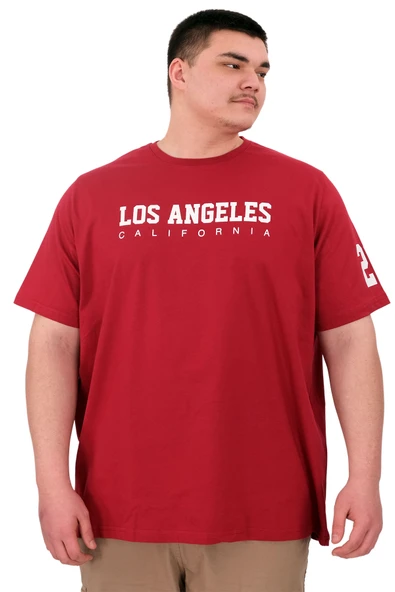 Mode XL Büyük Beden Erkek Baskılı T-Shirt Los Angeles U25031 Bordo ürün görseli