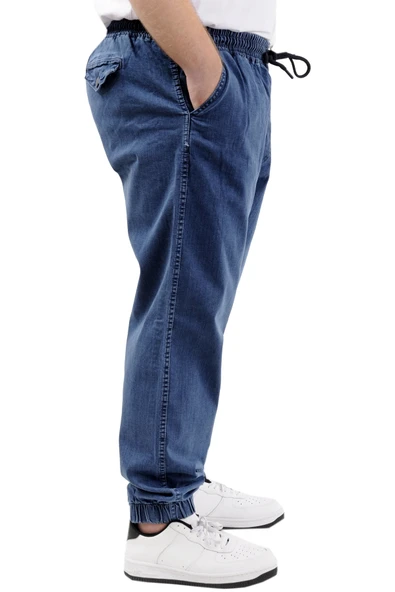 Mode XL Büyük Beden Erkek Pantolon Kot Jogger Lastikli Paça TORONTO 23916 Mavi - 3