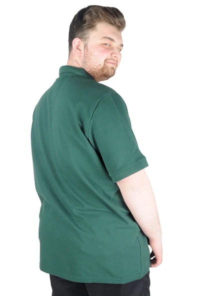 Mode XL Battal Beden Erkek Tshirt Polo Yaka Nakışlı Klasik Pike 20553 Nefti - Resim 3