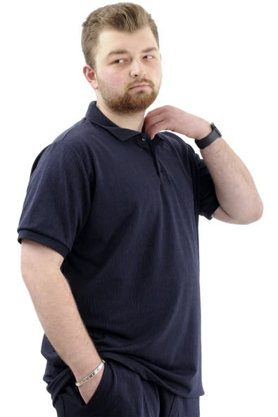 Mode XL Büyük Beden Erkek Tişört Polo Yaka JAKAR U24337 Lacivert - Resim 4