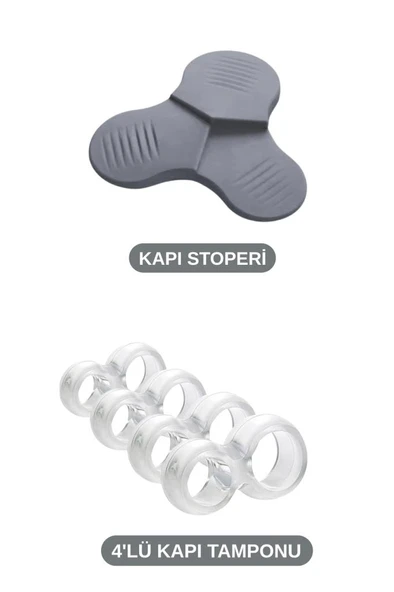 Kapı Stoper Seti, 3 Kademeli Kapı Altı Tutucu Takoz + 4 Adet Kapı Pencere Kolu Darbe Önleyici Tampon - Resim 2