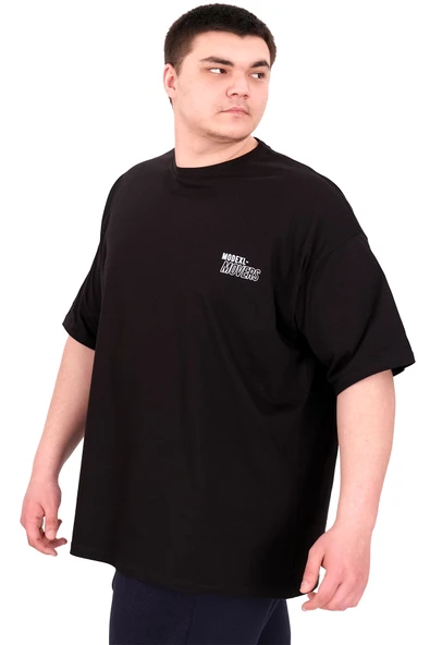 Mode XL Büyük Beden Erkek T-Shirt Bisiklet Yaka FAITH U25030 Siyah - Resim 4