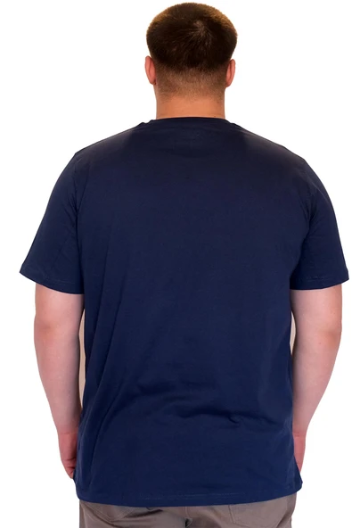 Mode XL Büyük Beden Erkek T-Shirt Bisiklet Yaka FAULTLESS Basklılı U25011 Indigo - Resim 4
