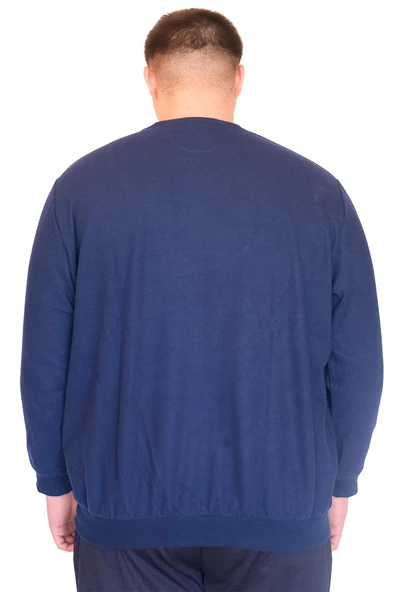 Mode XL Büyük Beden Erkek Bisiklet Yaka Sweatshirt Selanik U24441 İndigo - Resim 3