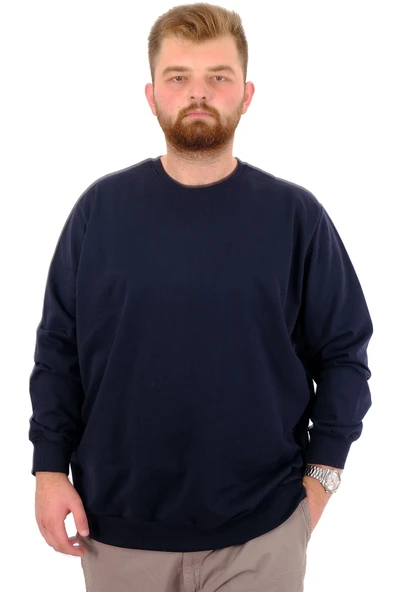Mode XL Büyük Beden Erkek Basic Sweatshirt Bisiklet Yaka Recycle B24529 Lacivert ürün görseli 1