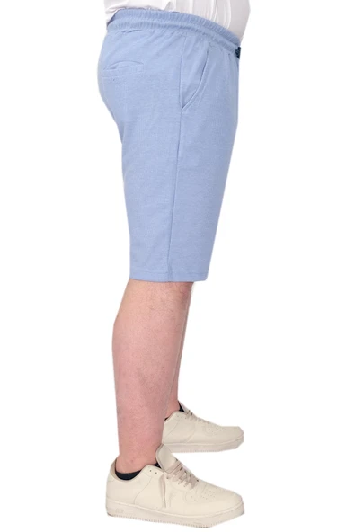 Mode XL Büyük Beden Erkek Şort Düz Waffle 23498 Mavi - 2