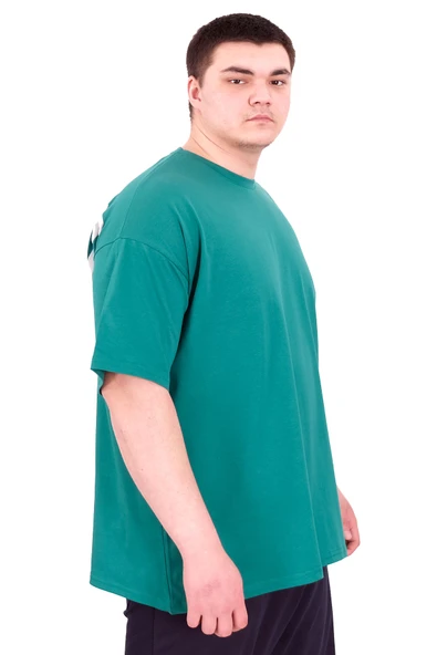 Mode XL Büyük Beden Erkek T-Shirt Bisiklet Yaka BORN TOLYFT U25029 Nefti - Resim 3