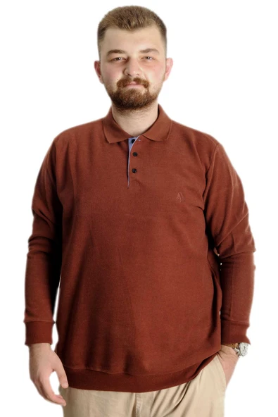 Mode XL Büyük Beden Erkek Sweat Polo Selanik Nakışlı 20440 Kiremit - Resim 2