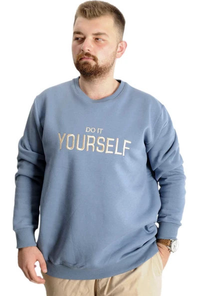 Mode XL Büyük Beden Erkek Sweat BisYaka Do İt Yourself 23168 Mavi ürün görseli