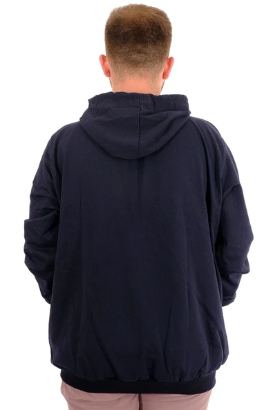 Mode XL Büyük Beden Erkek Sweatshirt Kapüşonlu Fermuarlı Recycle B24547 Lacivert - Resim 4