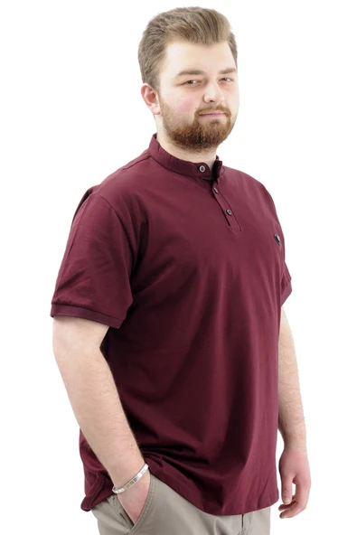 Mode XL Büyük Beden Erkek Tişört Düğmeli Hakim Yaka T-Shirt U24339 Mürdüm - Resim 3