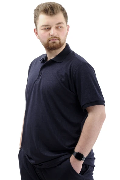 Mode XL Büyük Beden Erkek Tişört Polo Yaka JAKAR U24337 Lacivert - Resim 3