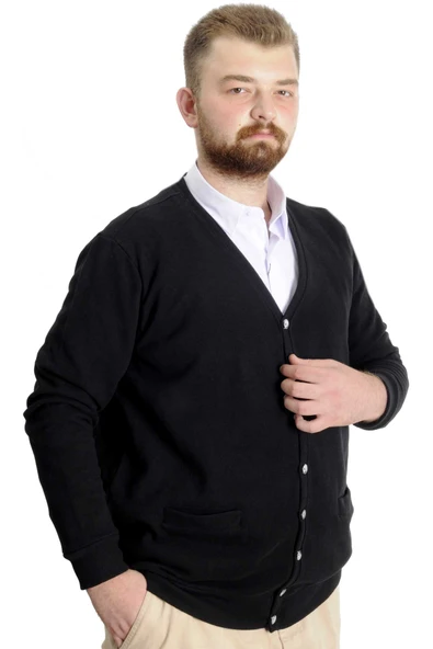 Mode XL Büyük Beden Erkek Hırka Vanize Selanik Düğmeli 20548 Siyah - 7