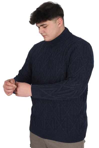 Mode XL Büyük Beden Erkek Kazak Yarım Balıkçı Yaka INFINITY 24212 Lacivert - 2