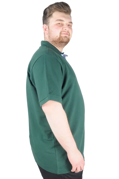 Mode XL Battal Beden Erkek Tshirt Polo Yaka Nakışlı Klasik Pike 20553 Nefti - Resim 2