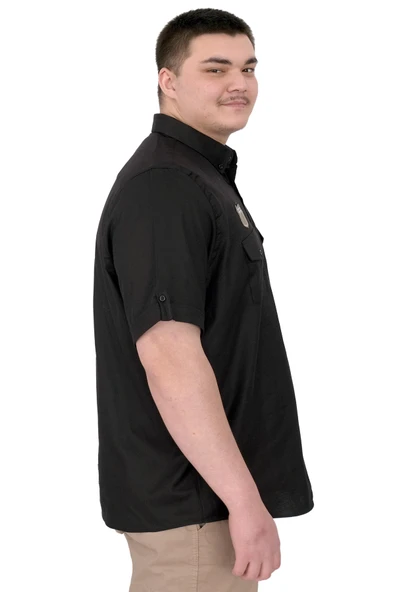 Mode XL Büyük Beden Erkek Gömlek Çift Cep Kapaklı Gabardin U25601 Siyah - Resim 4