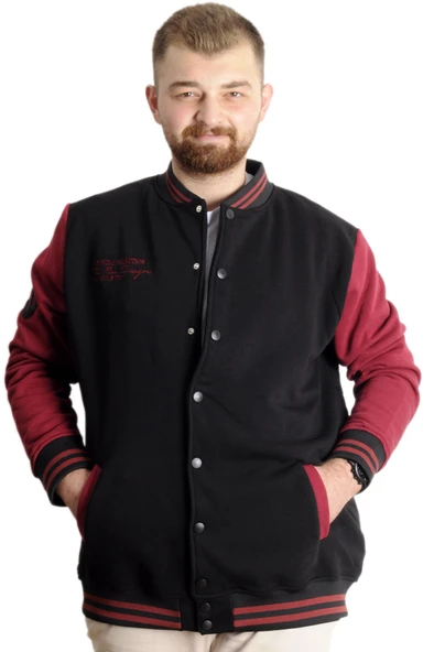 Mode XL Büyük Beden Erkek Kolej Mont Spor Ceket 23628 Siyah - 1